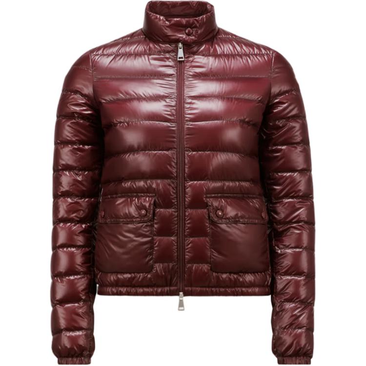 (Women) Moncler Lans FW24  Burgundy Logo Slim Fit Down Jacket with Zip Mock Neck. J20931A1010053048458