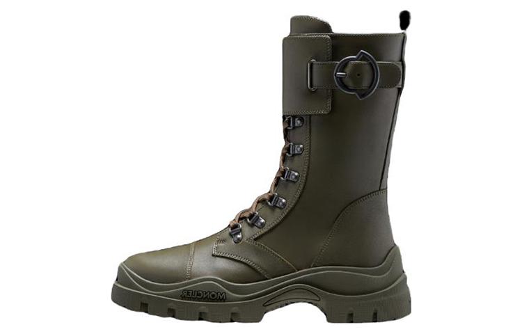 (W) Moncler Larue 'Green Leather Zip-Up Ankle'