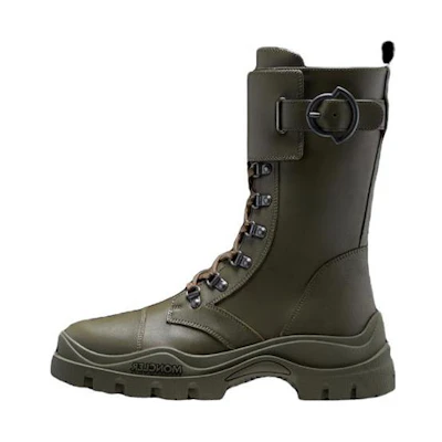 (W) Moncler Larue 'Green Leather Zip-Up Ankle'