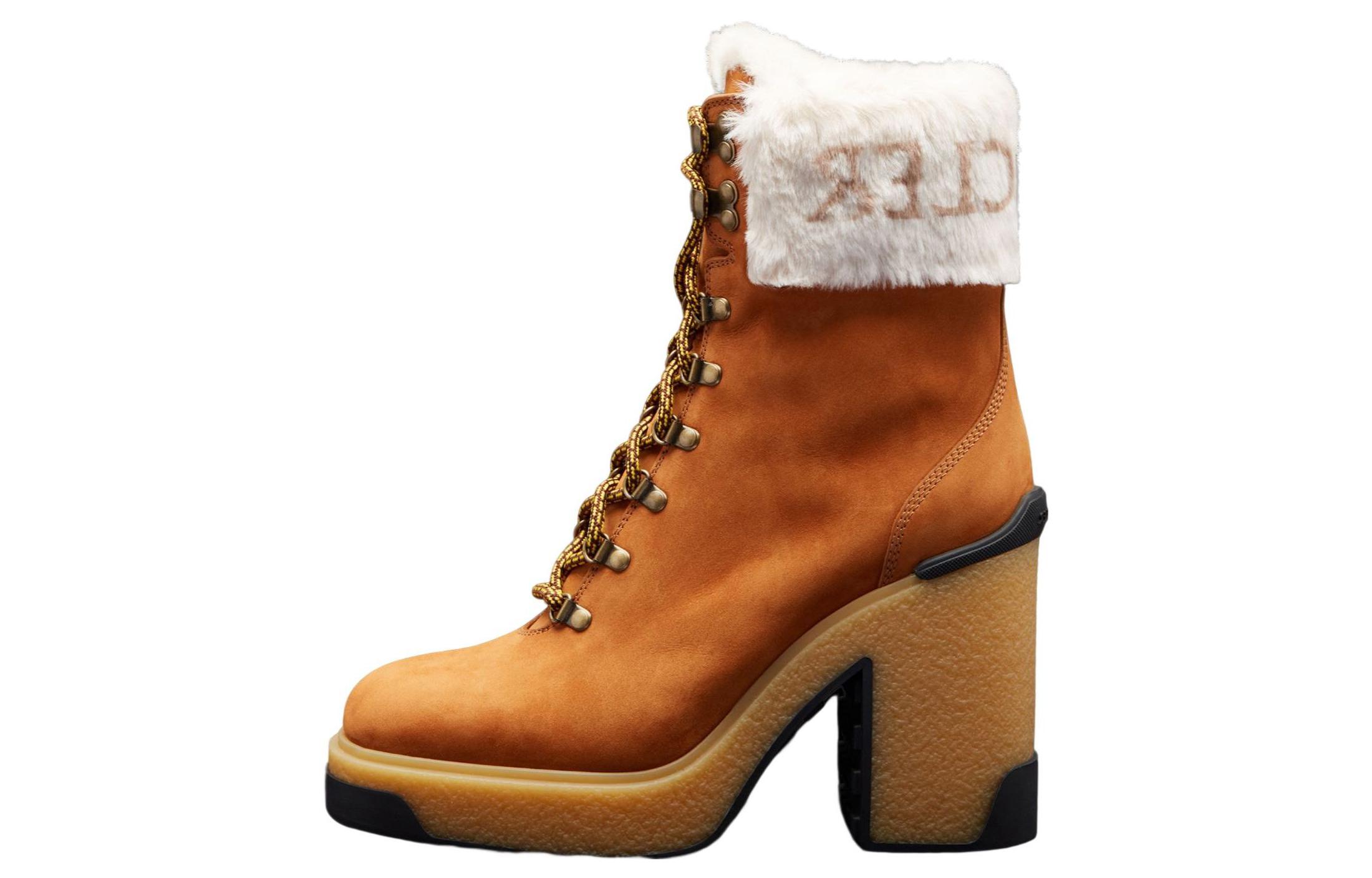 (W) Moncler Leather Lace-Up Round Toe Fashion Ankle Boots 'Brown'