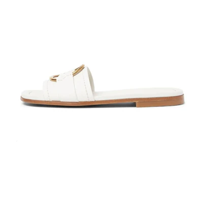 (W) Moncler Leather Open-Toe Slide Sandals 'White'