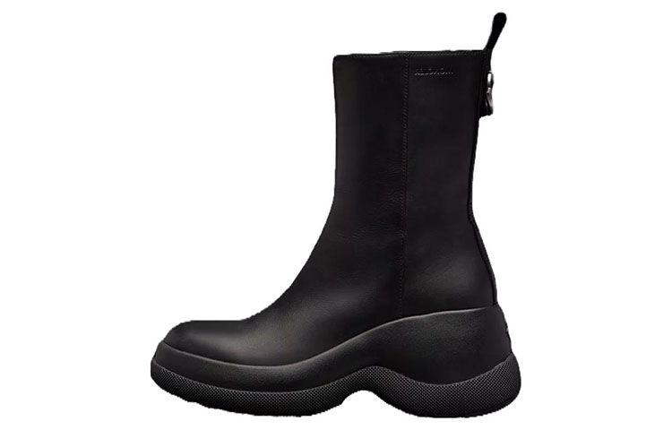 (Women) Moncler Leather Platform Zippered Round-Toe Boot 'Black' I209B4F00250M3359999