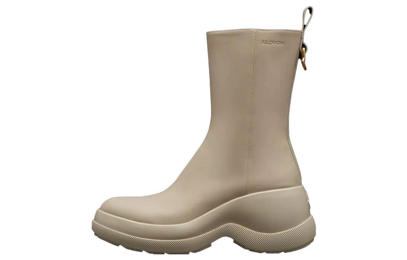 (W) Moncler Leather Round-Toe Flat Short Boot 'Beige'