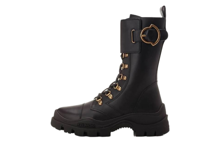 (W) Moncler Leather Round-Toe Lace-Up Boots 'Black'