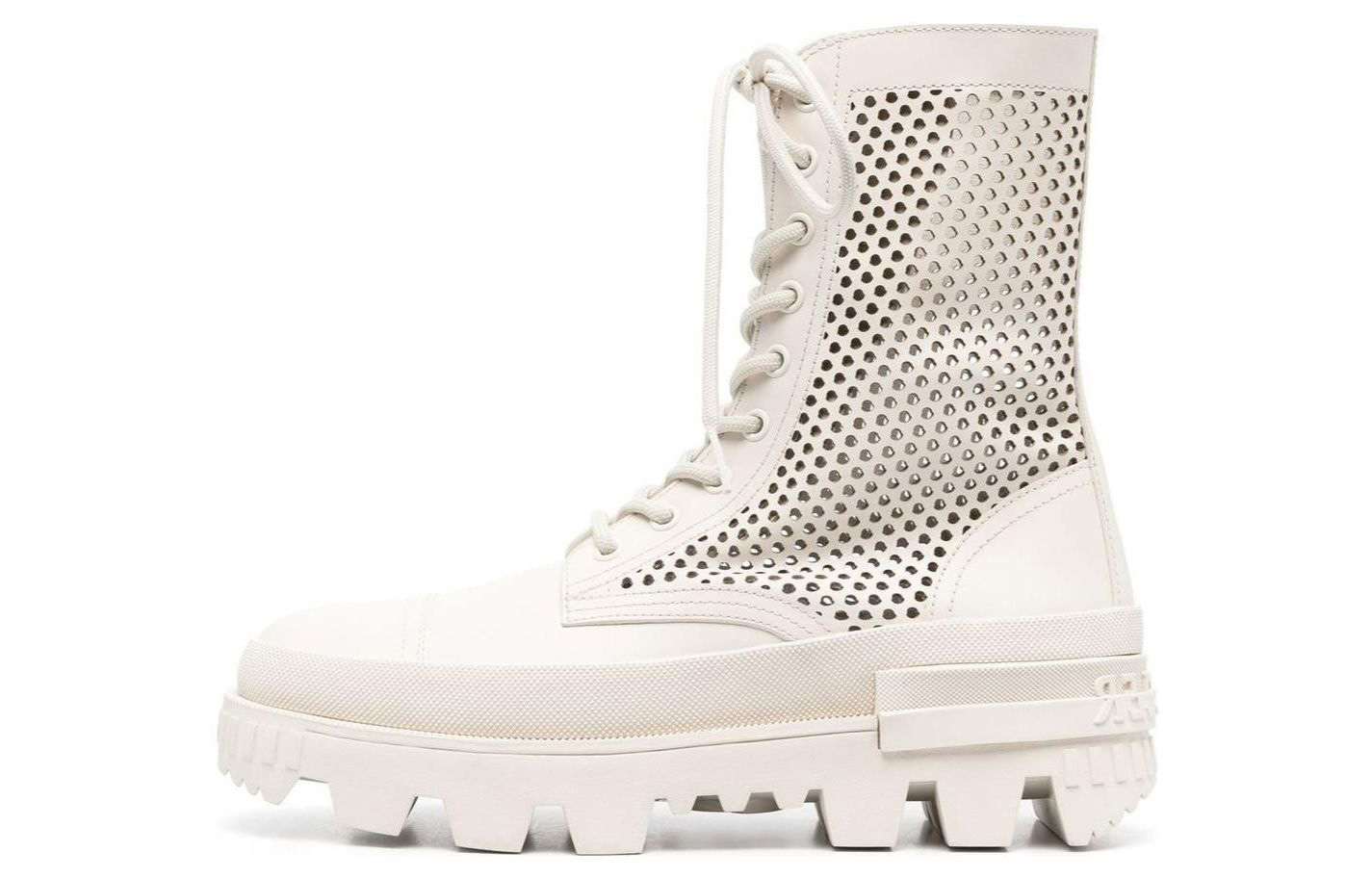 (W) Moncler Leather Round-Toe Lace-Up Boots 'Beige'