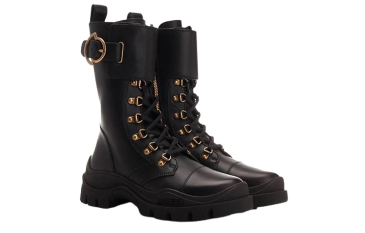 (W) Moncler Leather Round-Toe Lace-Up Boots 'Black' 圖 2