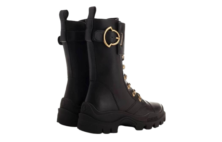 (W) Moncler Leather Round-Toe Lace-Up Boots 'Black' 圖 4