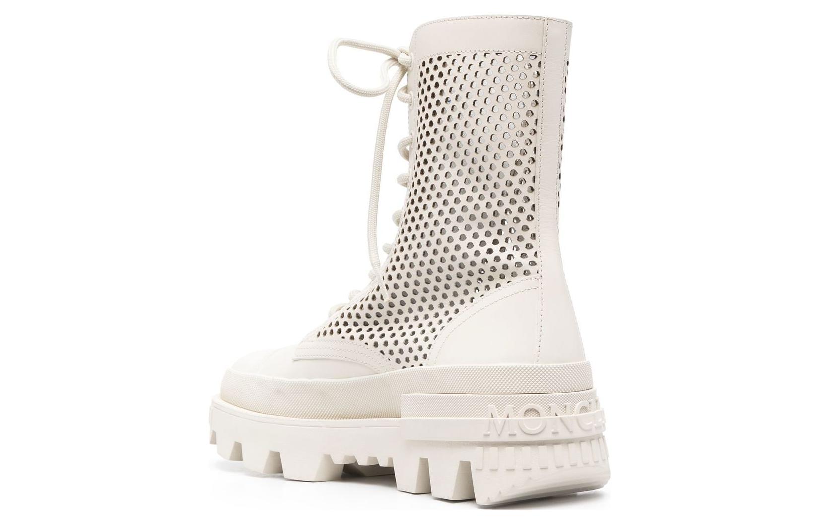 (W) Moncler Leather Round-Toe Lace-Up Boots 'Beige' 圖 4