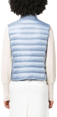 (W) Moncler Liane Jaket Tanpa Lengan Warna Biru dengan Kolar Berdiri I20931A1020053048 Details for (W) Moncler Liane Jaket Tanpa Lengan Warna Biru dengan Kolar Berdiri I20931A1020053048