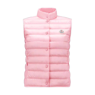 (Women) Moncler Liane SS23 Pink Sleeveless Puffer Vest with Stand Collar. I10931A1020053048538