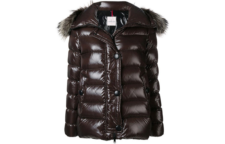 (Women) Moncler Logo Fur Hooded Down Jacket Brown 46399-25-68950-243