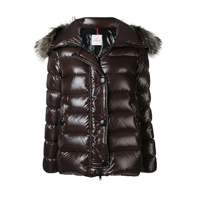 (Women) Moncler Logo Fur Hooded Down Jacket Brown 46399-25-68950-243