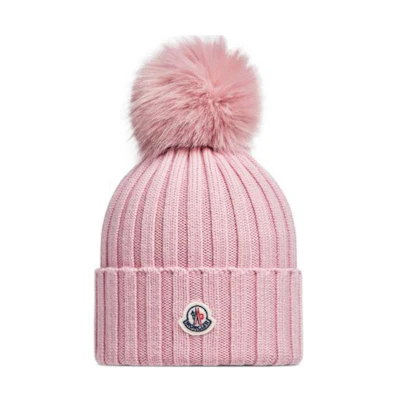 (Women) Moncler Logo Merino Wool Knit Beanie Light Pink. J20933B00027M1131518