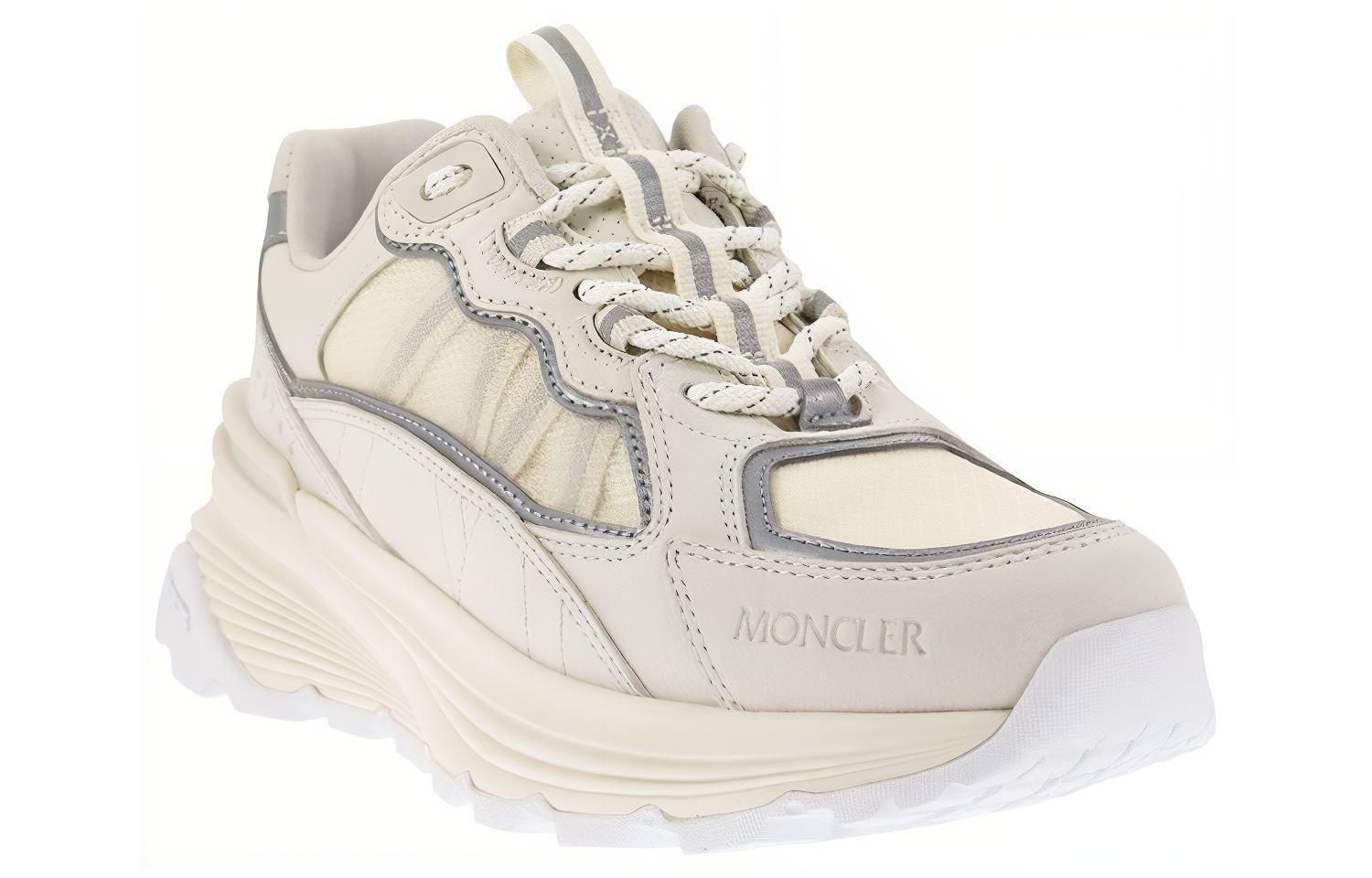 Lookbook 盟可睐（Moncler）皮革 厚底系带 防滑減震 低幫 運動休閒鞋 女款 白色