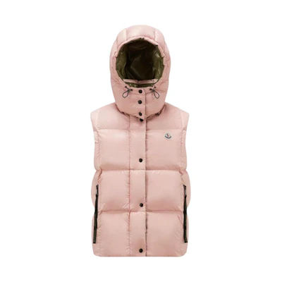 (Women) Moncler Luzule Light Pink Logo Hooded Zip Puffer Vest. I20931A001026895051A
