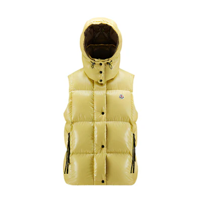 (Women) Moncler Luzule Yellow Short Down Vest with Felt Logo. H20931A0006468950110