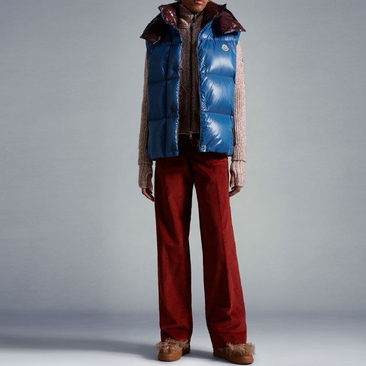 Purchase (W) Moncler Luzule FW22 Chaleco Corto Azul Cobalto con Capucha Desmontable. H20931A0006468950746