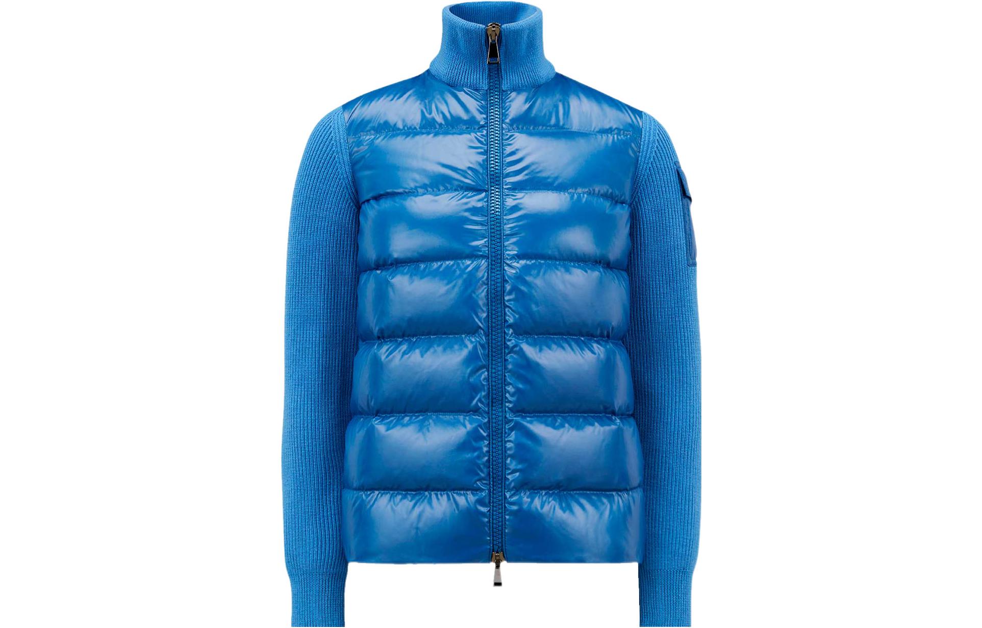 Order (W) Moncler MAGLIA CARDIGAN Jaket Biru Zip Kolar Berdiri. H20939B00026M1131728