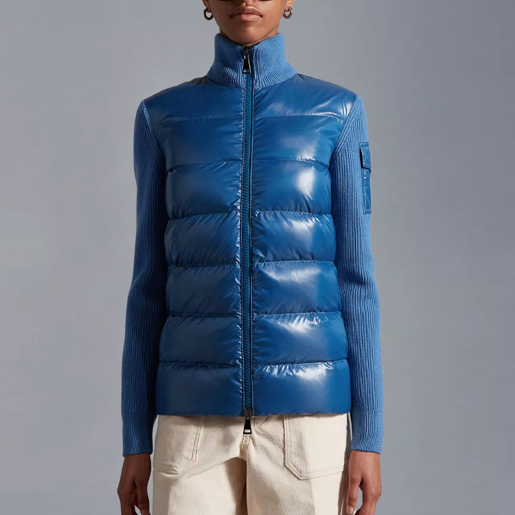 Shop (W) Moncler MAGLIA CARDIGAN Jaket Biru Zip Kolar Berdiri. H20939B00026M1131728