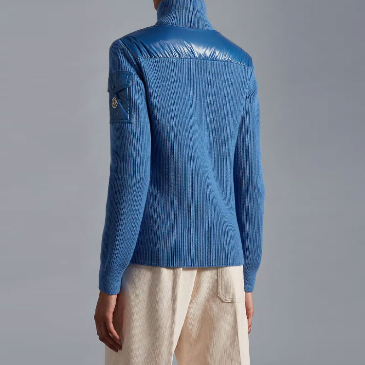 Purchase (W) Moncler MAGLIA CARDIGAN Jaket Biru Zip Kolar Berdiri. H20939B00026M1131728