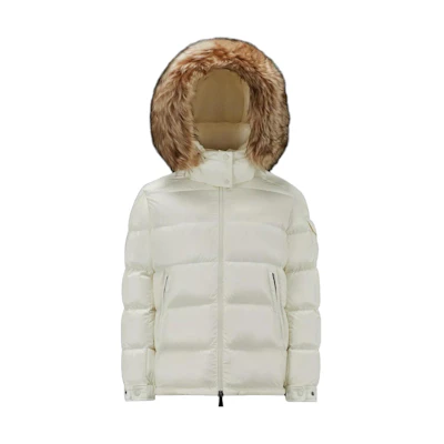 (Women) Moncler Mairefur White Down Jacket with Detachable Hood and Zipper. I20931A00187595ZZ034