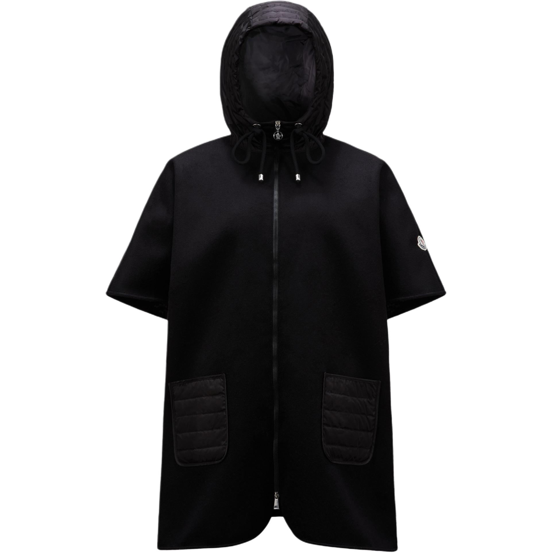 (Women) Moncler Mantella  Zip-Up Hooded Cape Coat Black. J20933G000030U261999