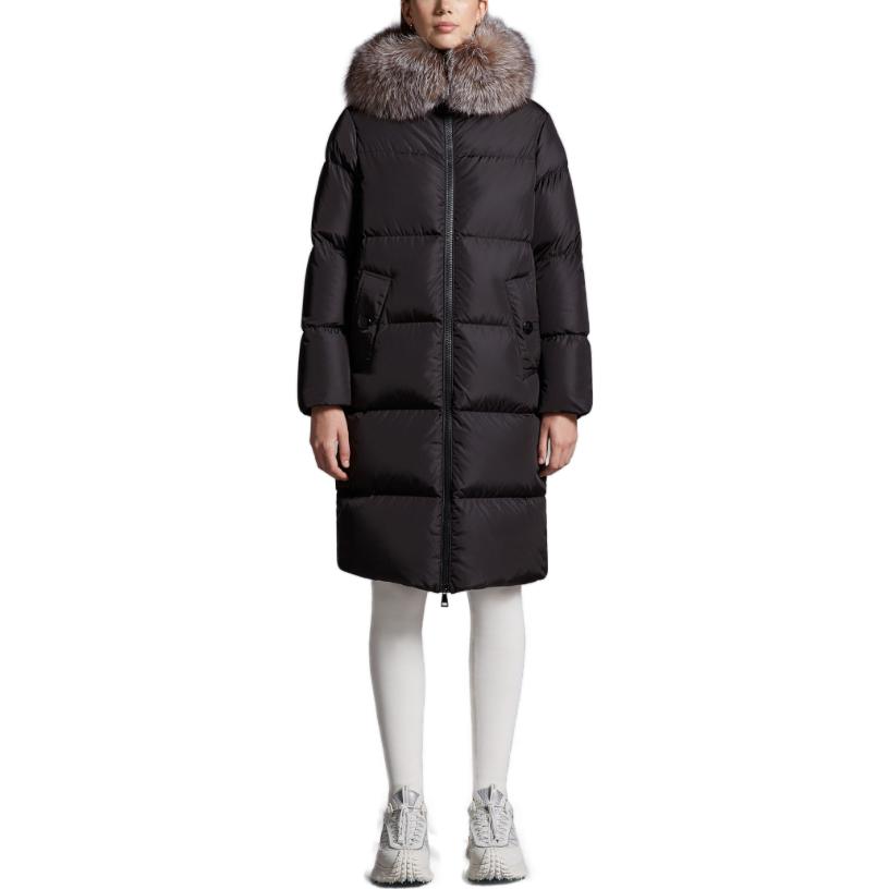 Lookbook (W) 몽클레르 마리오니에 롱 다운 재킷 블랙 후드 솔리드 컬러. I20931C0003354155999