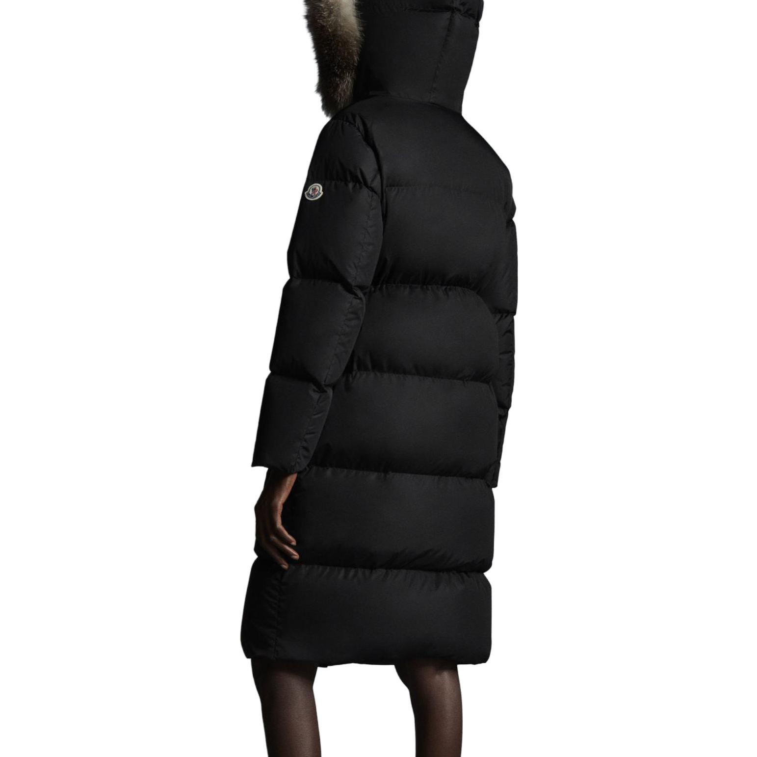 Sizing (W) 몽클레르 마리오니에 롱 다운 재킷 블랙 후드 솔리드 컬러. I20931C0003354155999