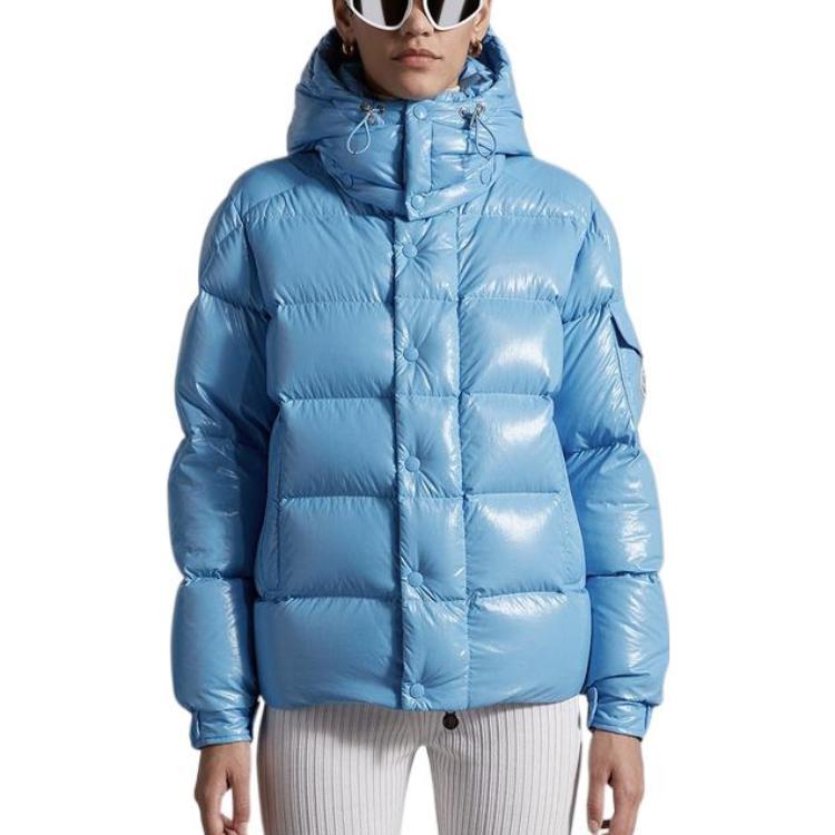 Shop (W) Moncler Maya FW22 天藍色羽絨連帽外套 冬季保暖短大衣 H20931A001535969T7A2