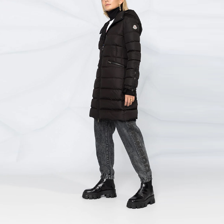 Purchase (W) Moncler連帽中長版羽絨外套冬季黑色 F20931C56300C0063