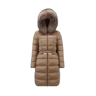 (Women) Moncler Mid-Length Slim Fit Hooded Jacket Light Brown I20931C000345396Q239