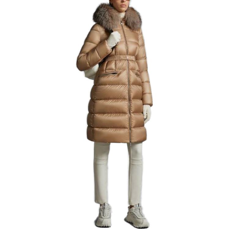 Purchase (W) Moncler 中長版修身連帽外套 淺棕色 I20931C000345396Q239
