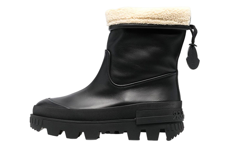 (W) Moncler Moscova Faux Fur-Trimmed Leather Ankle Boot 'Black'