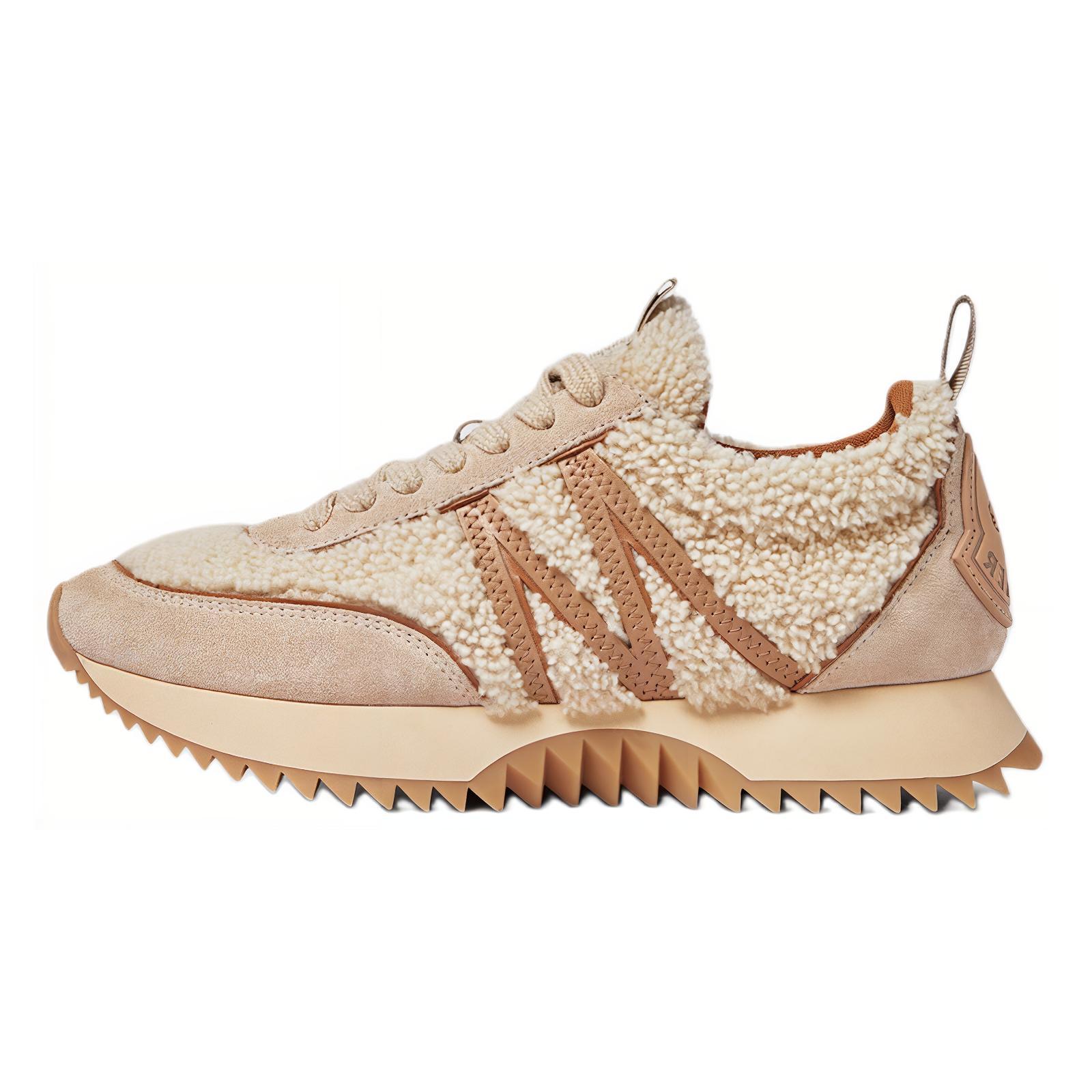 (Women) Moncler Pacey Beige Wool Lace-Up Low-Top Casual Shoes 3cm Thick Sole J209B4M00150M451920N