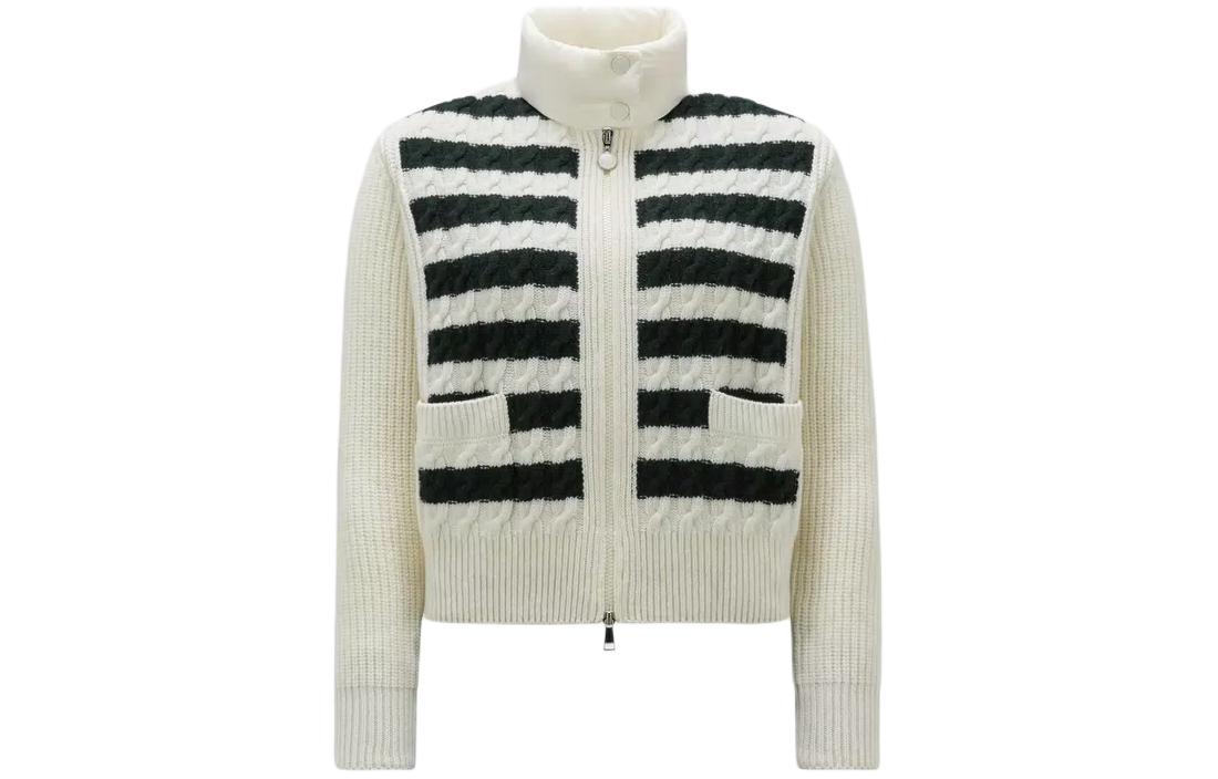 (Women) Moncler Padded Corduroy Wool High Neck Striped Cardigan Jacket White for Women J10939B00004M1241P70