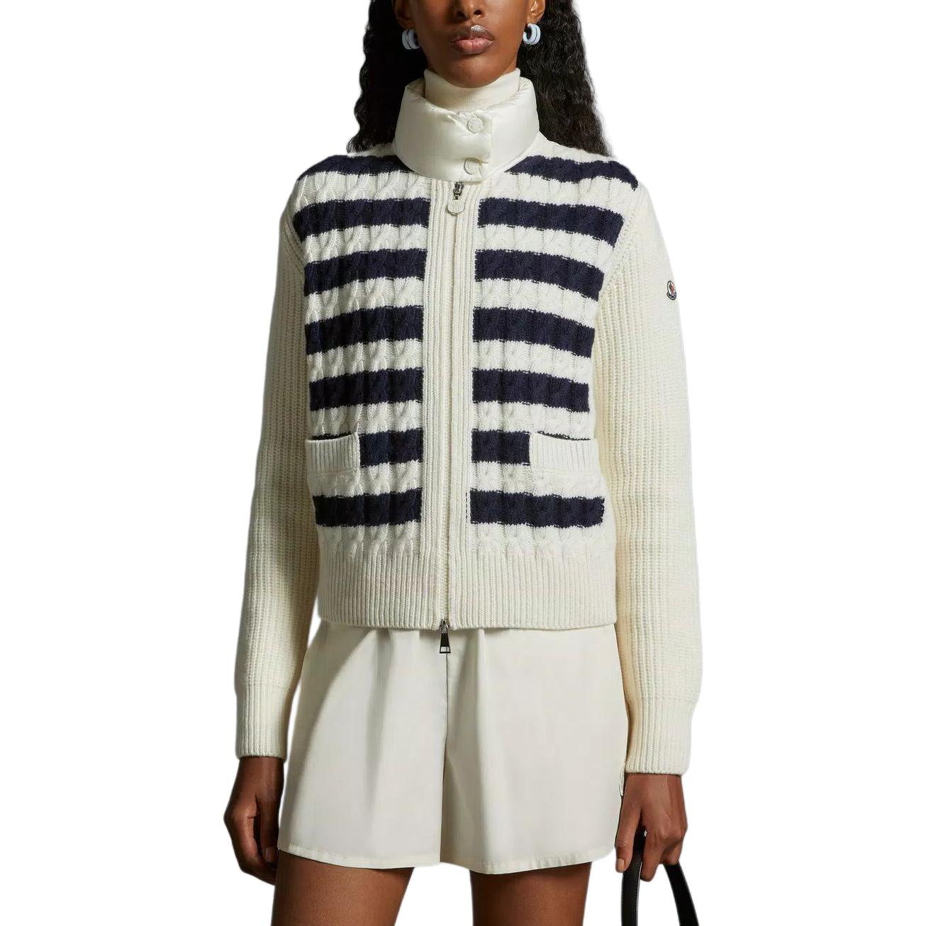 Lookbook (W) 몽클레어 여성용 패딩 코듀로이 울 하이넥 스트라이프 가디건 자켓 화이트 J10939B00004M1241P70