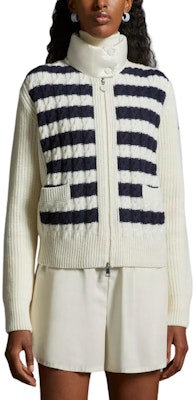 (W) 몽클레어 여성용 패딩 코듀로이 울 하이넥 스트라이프 가디건 자켓 화이트 J10939B00004M1241P70 Shop (W) 몽클레어 여성용 패딩 코듀로이 울 하이넥 스트라이프 가디건 자켓 화이트 J10939B00004M1241P70