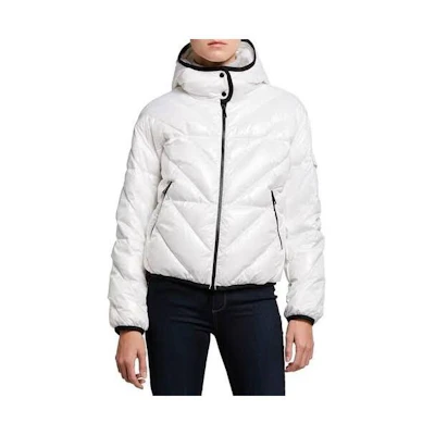 (Women) Moncler Padiote White Hooded Checkered Down Jacket with Zipper. G10931A54b0054an2