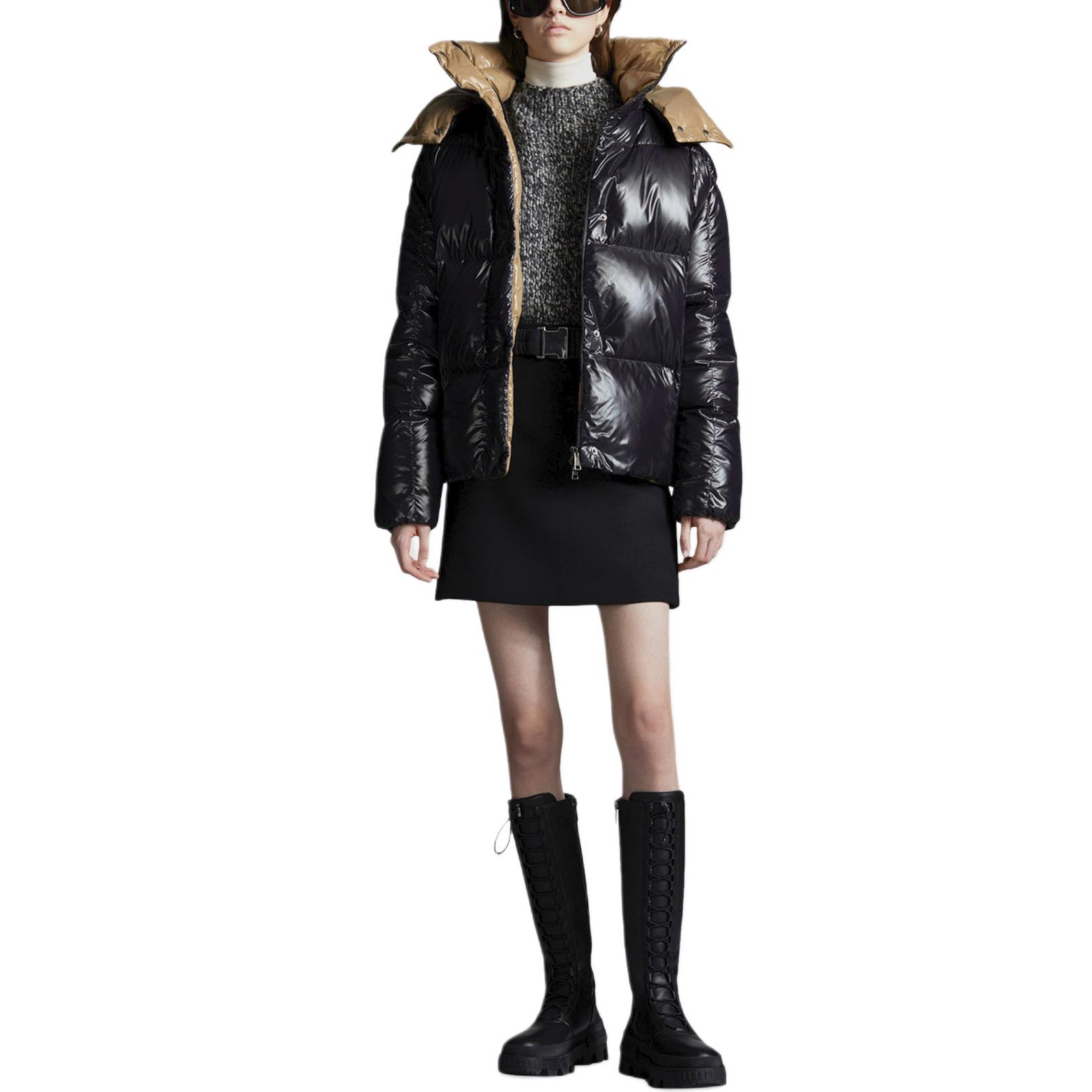 Lookbook (W) モンクレール パラナ FW24 ナイロン グロッシー ロゴ ジップ フード付きダウンジャケット ブラック レディース J20931A0010368950999