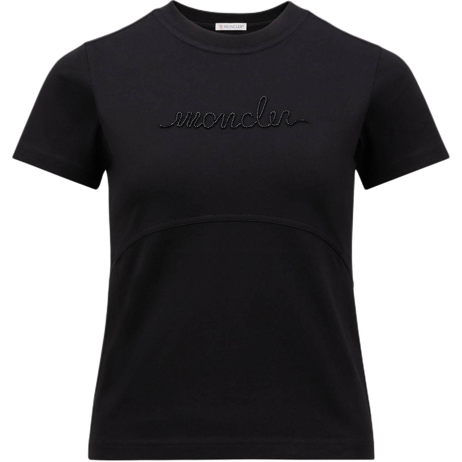 (Women) Moncler Pearl Embroidered Slim Fit Crewneck T-Shirt Black Women J20938C0001589AIJ999