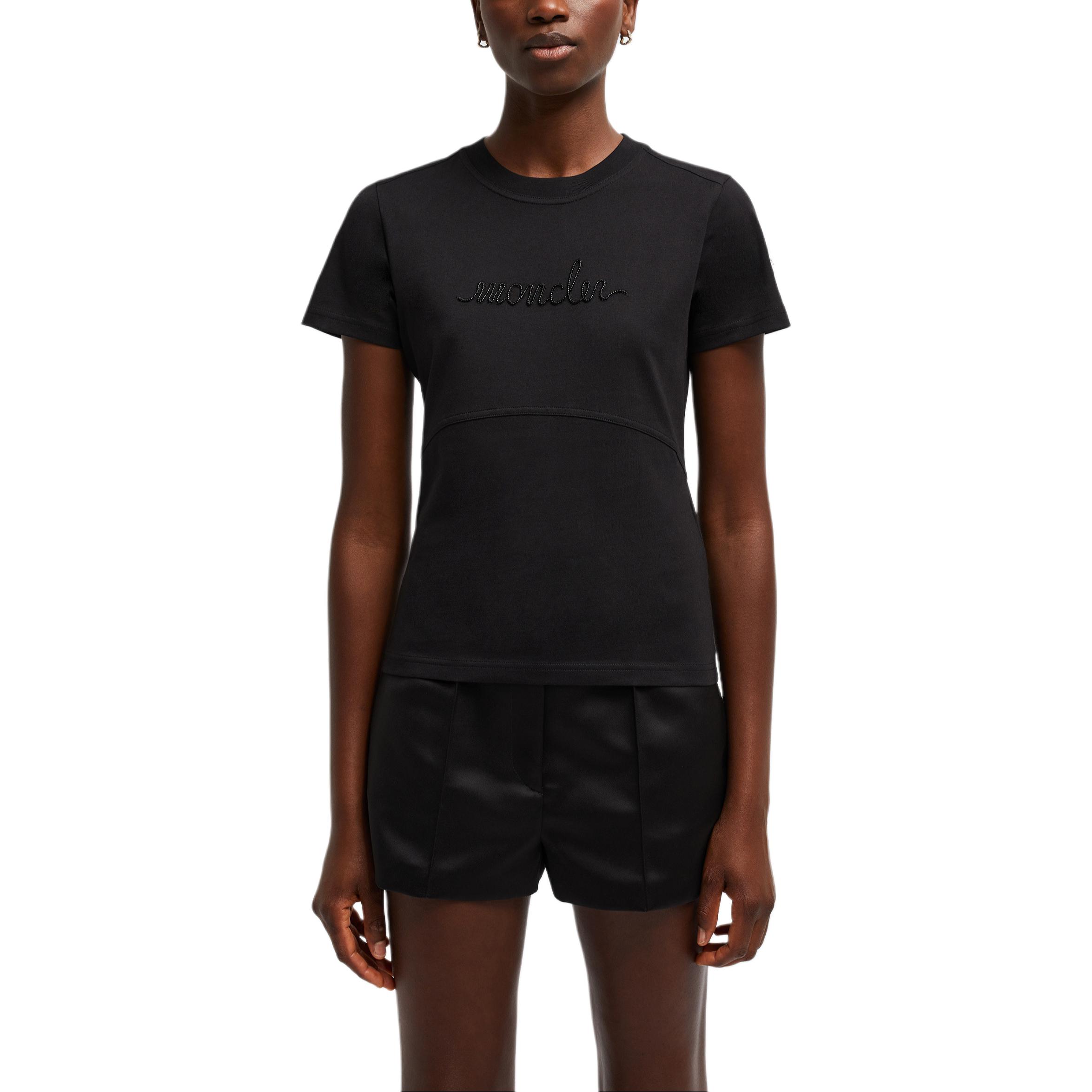 Lookbook (W) 몽클레어 진주 자수 슬림핏 크루넥 티셔츠 블랙 여성용 J20938C0001589AIJ999