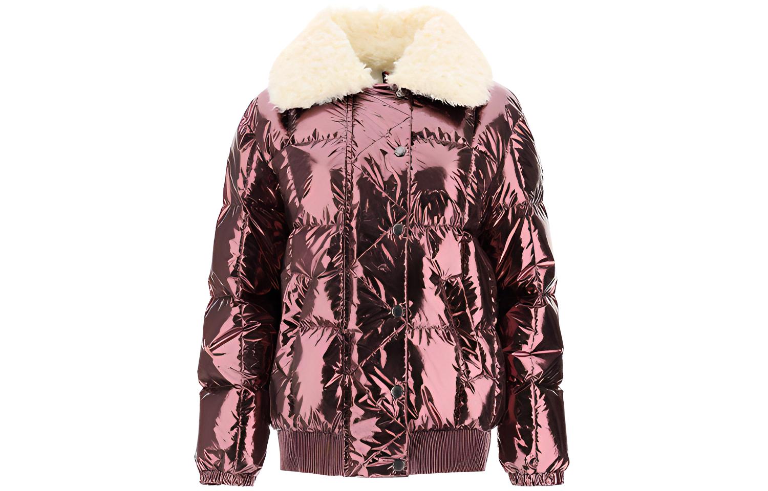 (Women) Moncler Pink Down Jacket with Metallic Sheen and Fur Collar - Winter. 1A5750054AEL