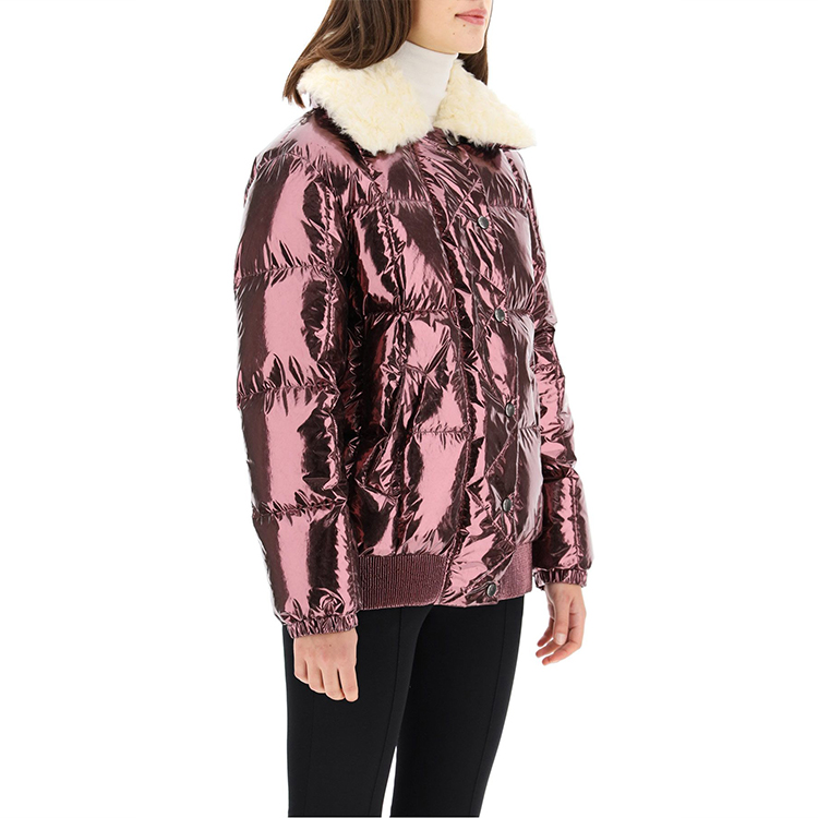 (Women) Moncler Pink Down Jacket with Metallic Sheen and Fur Collar - Winter. 1A5750054AEL 圖 4