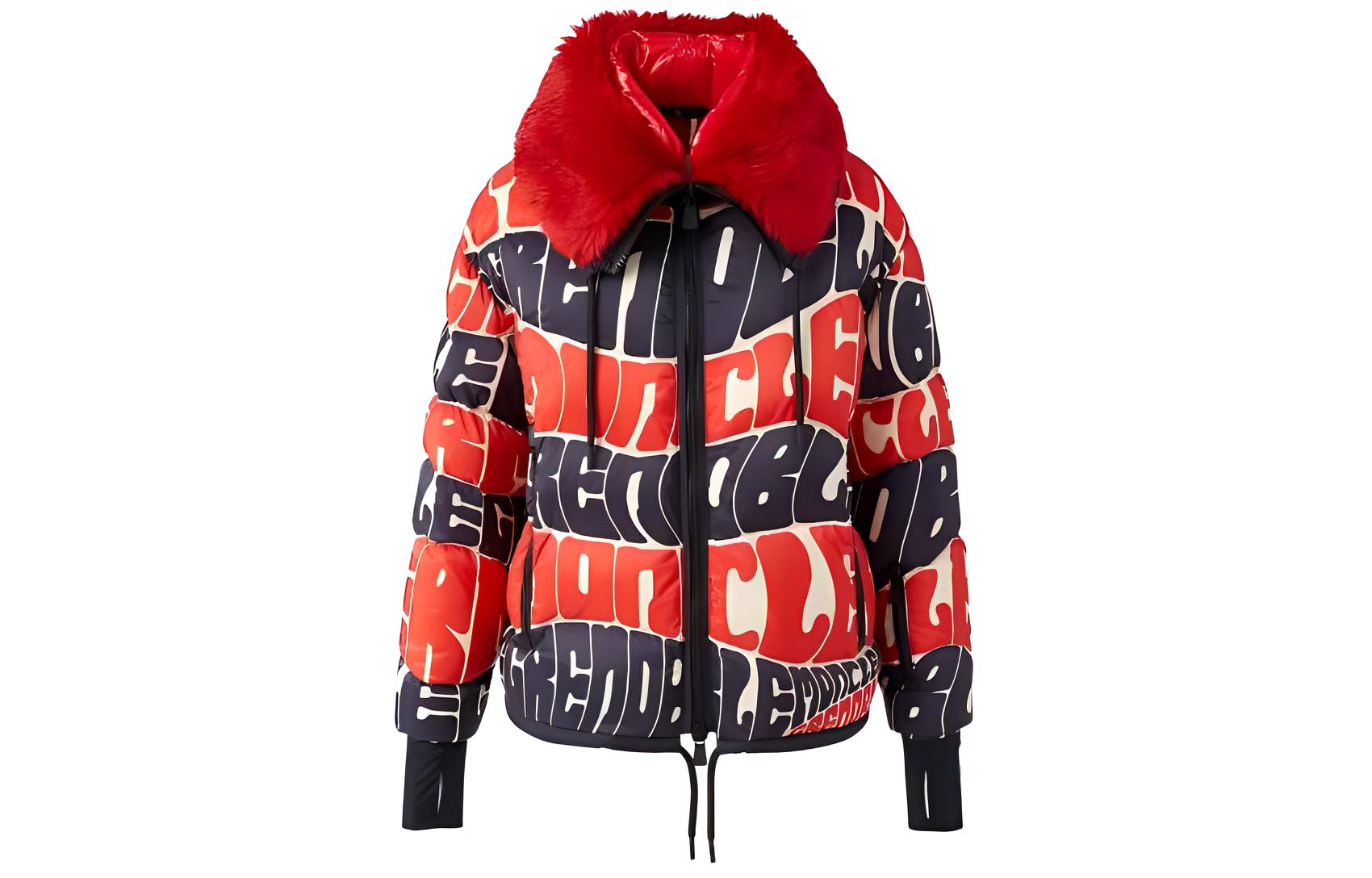 (Women) Moncler Plaret Letter Print Loose-Fit Long-Sleeve Down Jacket Women Blue/Red 20984680015539NS770