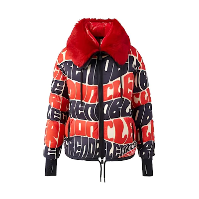 (Women) Moncler Plaret Letter Print Loose-Fit Long-Sleeve Down Jacket Women Blue/Red 20984680015539NS770
