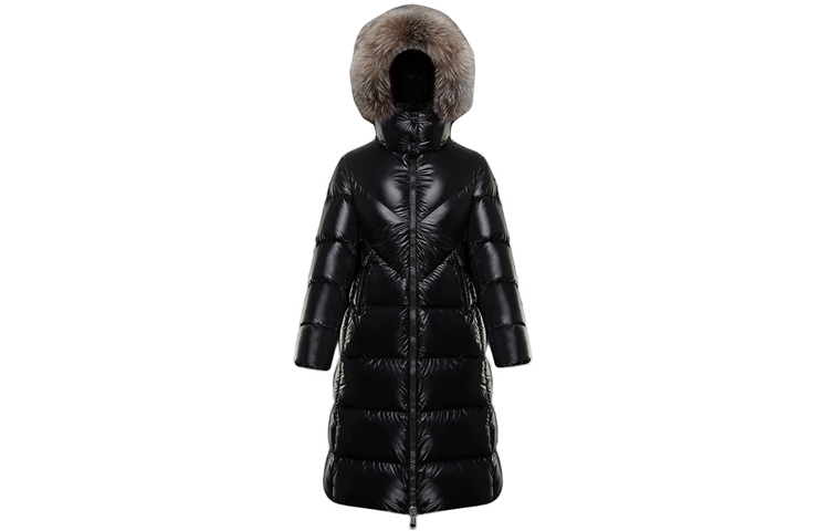 (Women) Moncler Ribafur Long Glossy Down Jacket with Fur Hood Black F20931C57501C0065999