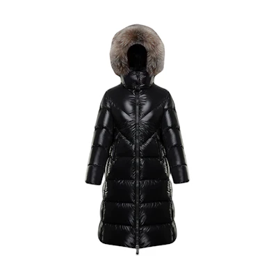 (Women) Moncler Ribafur Long Glossy Down Jacket with Fur Hood Black F20931C57501C0065999