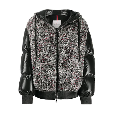 (Women) Moncler Runio Black Down Jacket with Wool Panels and Ribbed Cuffs. 20931A51S0054APU990
