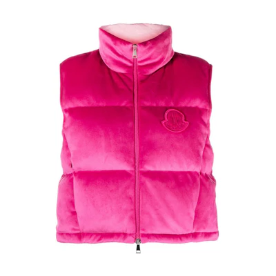 (Women) Moncler Shiny Glossy Stand Collar Sleeveless Vest Pink Purple. 1A00057596WP543