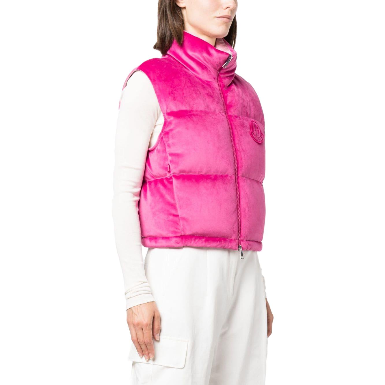 Shop (W) Moncler Stand Collar Vest Tanpa Lengan Berkilat Merah Jambu Ungu. 1A00057596WP543